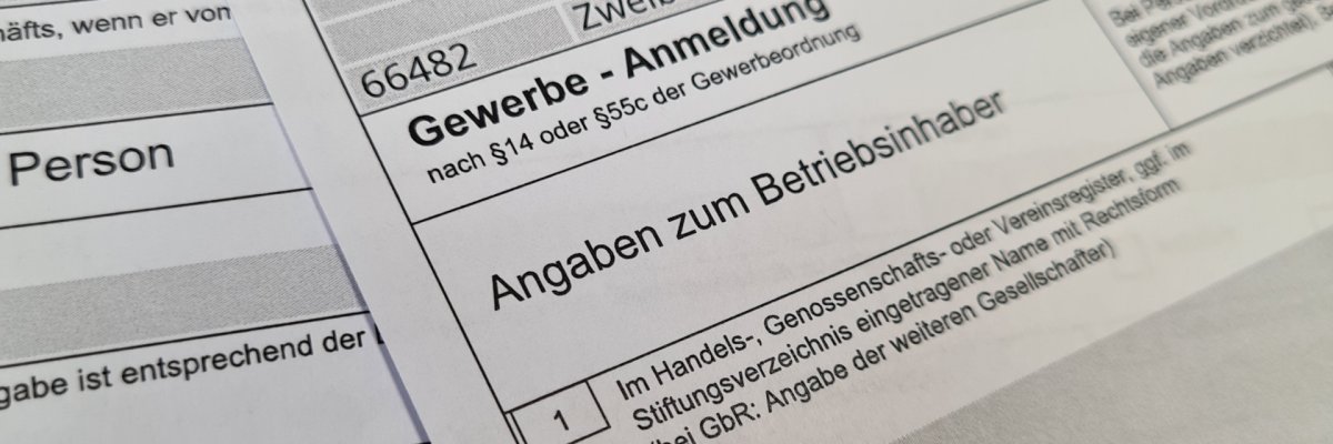 Titelseite Ausschnitt einer Gewerbeanmeldung